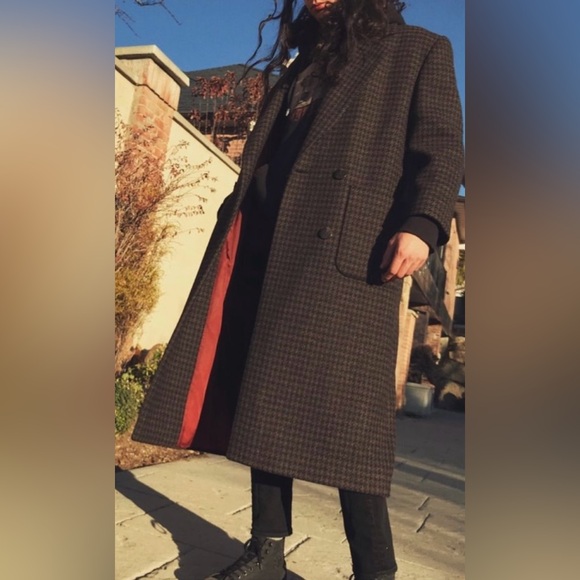 HARVE BERNARD Long Wool houndstooth pea coat. Size L. Excellent condition. - Picture 3 of 12